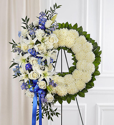 Serene Blessings&amp;trade; Standing Wreath- Blue &amp;amp; White
